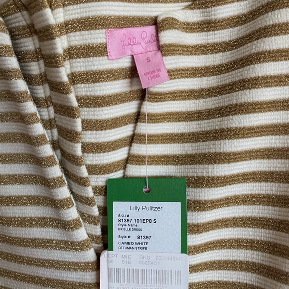 Lilly Pulitzer NWT Metallic Gold and White Striped Dress Size Small - Picture 3 of 6